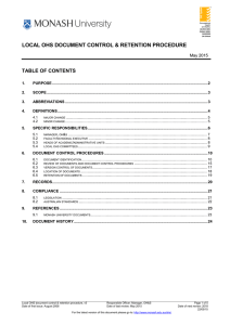 LOCAL OHS DOCUMENT CONTROL &amp; RETENTION PROCEDURE TABLE OF CONTENTS May 2015