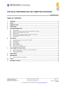 OHS ROLES, RESPONSIBILITIES AND COMMITTEES PROCEDURE TABLE  OF  CONTENTS