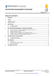 OHS RECORDS MANAGEMENT PROCEDURE TABLE OF CONTENTS August 2013