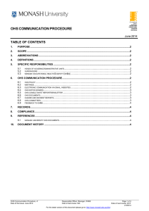 OHS COMMUNICATION PROCEDURE  TABLE OF CONTENTS June 2014