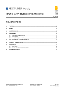 HEALTH &amp; SAFETY ISSUE RESOLUTION PROCEDURE  TABLE OF CONTENTS May 2013