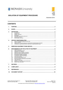 ISOLATION OF EQUIPMENT PROCEDURE CONTENTS November 2015