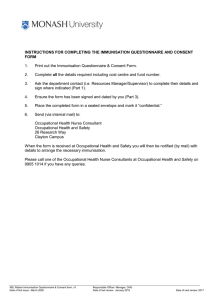 INSTRUCTIONS FOR COMPLETING THE IMMUNISATION QUESTIONNAIRE AND CONSENT FORM 1.