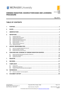 IONISING RADIATION: SOURCE PURCHASE AND LICENSING PROCEDURE TABLE OF CONTENTS