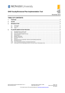 OHS Faculty/Divisional Plan Implementation Tool TABLE OF CONTENTS November 2013