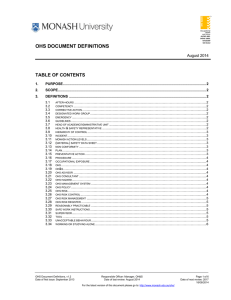 OHS DOCUMENT DEFINITIONS  TABLE OF CONTENTS August 2014