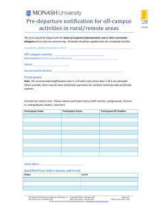 Pre‐departure	notification	for	off‐campus activities	in	rural/remote	areas Off‐campus	activity Participants