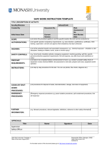 SAFE WORK INSTRUCTION TEMPLATE TITLE /DESCRIPTION OF ACTIVITY: Faculty/Division