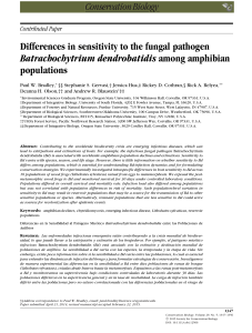 Differences in sensitivity to the fungal pathogen among amphibian populations Batrachochytrium dendrobatidis