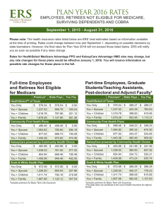 PLAN YEAR 2016 RATES EMPLOYEES, RETIREES NOT ELIGIBLE FOR MEDICARE,