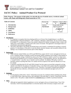 IACUC Policy:   Animal Product Use Protocol