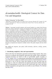 alt.metadata.health: Ontological Context for Data Use and Integration Nadine Schuurman &amp; Ellen Balka