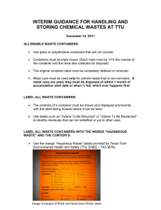 INTERIM GUIDANCE FOR HANDLING AND STORING CHEMICAL WASTES AT TTU
