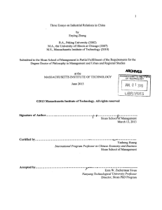 Three  Essays  on Industrial  Relations  in... Enying Zheng B.A.,  Peking University  (2002) (2007)