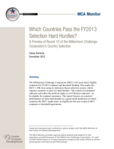 Which Countries Pass the FY2013 Selection Hard Hurdles? MCA Monitor