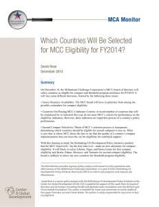 Which Countries Will Be Selected for MCC Eligibility for FY2014? MCA Monitor