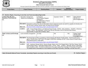 Schedule of Proposed Action (SOPA) 10/01/2015 to 12/31/2015 Idaho Panhandle National Forest