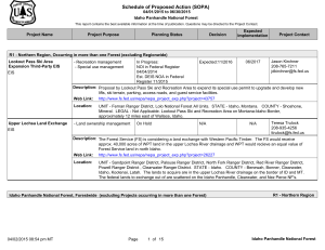 Schedule of Proposed Action (SOPA) 04/01/2015 to 06/30/2015 Idaho Panhandle National Forest