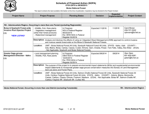 Schedule of Proposed Action (SOPA) 07/01/2015 to 09/30/2015 Boise National Forest