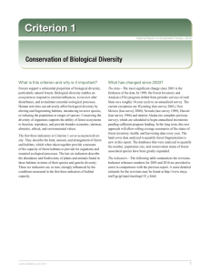 Criterion 1 Conservation of Biological Diversity What has changed since 2003?