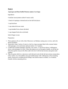 Week 5: Asparagus and Ham Stuffed Potatoes (makes 4 servings) Ingredients: