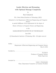 Leader Election and Renaming with Optimal Message Complexity Rati Gelashvili