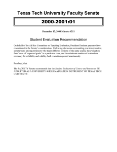 2000-2001:01 Texas Tech University Faculty Senate Student Evaluation Recommendation