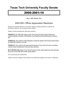 2000-2001:10 Texas Tech University Faculty Senate 2000-2001 Officer Appreciation Resolution