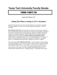 Texas Tech University Faculty Senate 1996-1997:10 Adding Plus/Minus Grading to GPA Calculation