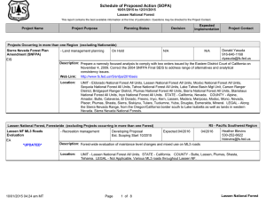 Schedule of Proposed Action (SOPA) 10/01/2015 to 12/31/2015 Lassen National Forest