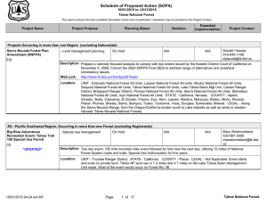 Schedule of Proposed Action (SOPA) 10/01/2015 to 12/31/2015 Tahoe National Forest