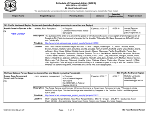 Schedule of Proposed Action (SOPA) 10/01/2015 to 12/31/2015 Mt. Hood National Forest