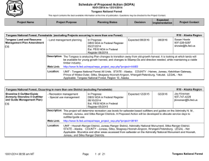 Schedule of Proposed Action (SOPA) 10/01/2014 to 12/31/2014 Tongass National Forest