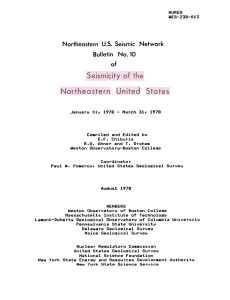 Network Bulletin No. 10 of Northeastern  U.S. Seismic