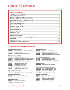 Finance INB Navigation  Table of Contents