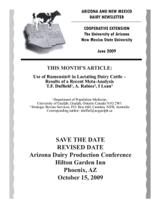ARIZONA AND NEW MEXICO DAIRY NEWSLETTER COOPERATIVE EXTENSION The University of Arizona
