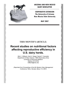 ARIZONA AND NEW MEXICO DAIRY NEWSLETTER COOPERATIVE EXTENSION The University of Arizona