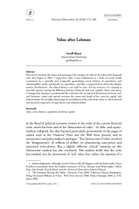 Value after Lehman Geoﬀ Mann Historical Materialism 18 (2010) 172–188 Simon Fraser University