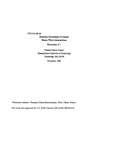 PFC/JA-89-56 Eulerian  Formalism of Linea Beam-Wave  Interactions F.&#34;