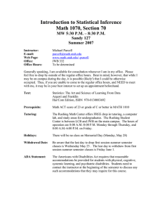 Introduction to Statistical Inference Math 1070, Section 70 Sandy 127