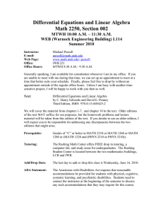 Differential Equations and Linear Algebra Math 2250, Section 002