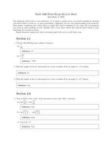 Math 1060 Final Exam Review Sheet December 2, 2014