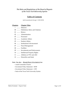Table of Contents of the Texas Tech University System