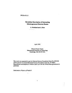 Inhomogeneous  Electron Beams Hermitian Description  of Interacting A. PFC/JA-92-15