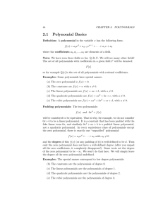 2.1 Polynomial Basics