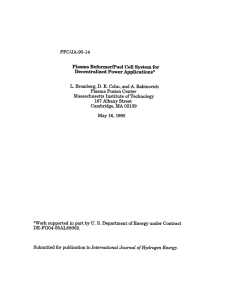 Plasma ReformerlFuel  Cell System  for Decentralized  Power Applications* L. 167
