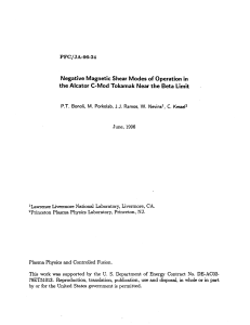 Negative  Magnetic  Shear  Modes  of Operation ... the Alcator C-Mod  Tokamak  Near  the ... PFC/JA-96-24 J.J.