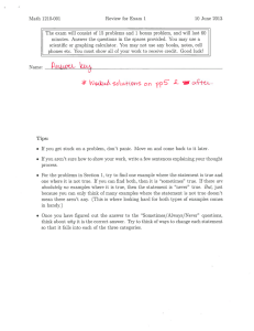 Math 1210-001 Review for Exam 1 10 June 2013