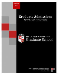 Graduate Admissions Information for Advisors  Summer