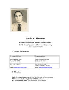 Habib K. Menouar Research Engineer &amp; Associate Professor Texas Tech University
